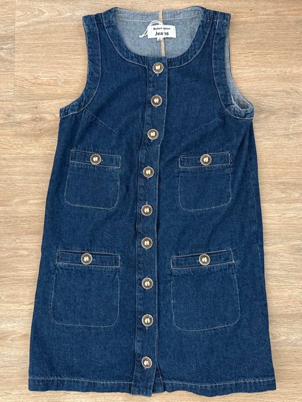 Reformation Jeans Blue Denim Button-Front Dress 0